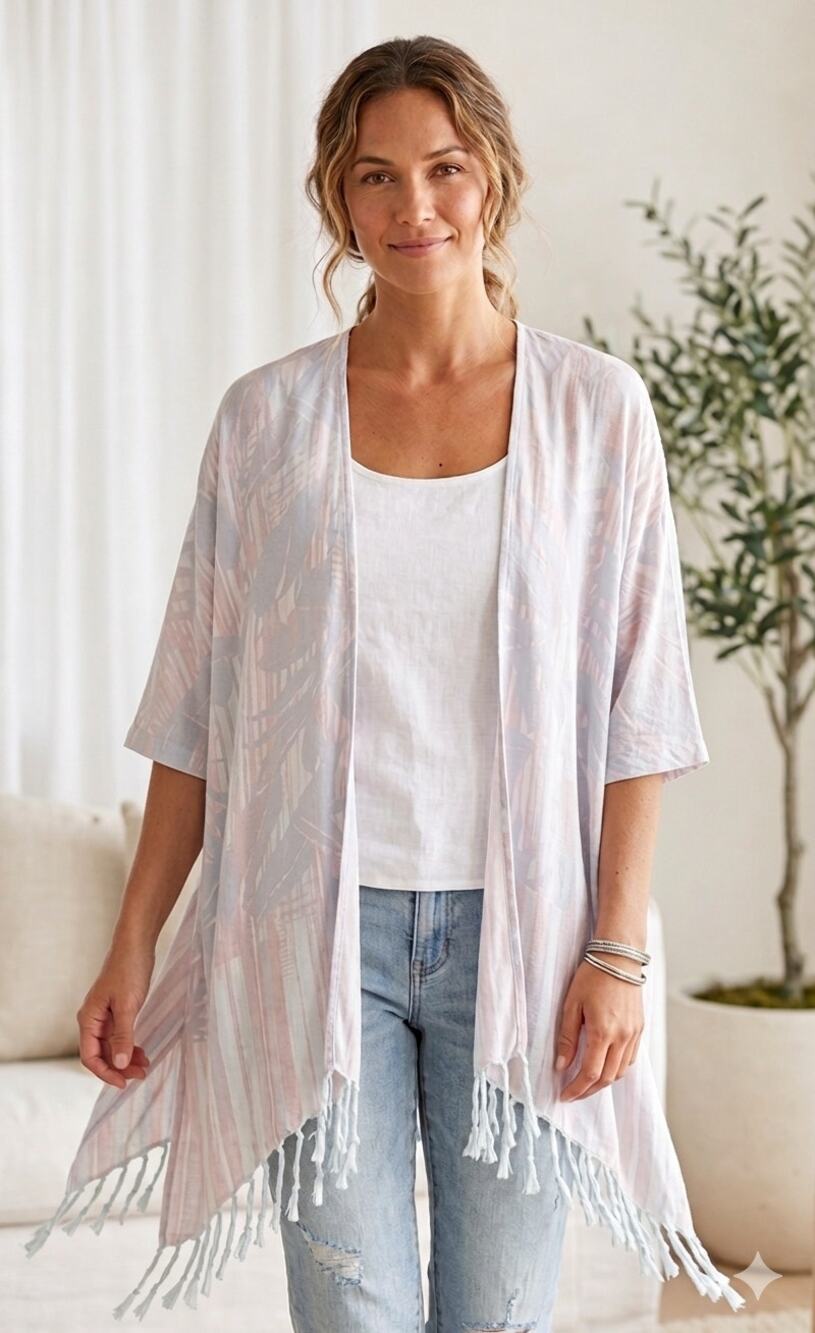Soft Surroundings Women L/ XL  Bohemian Beach Overlay Kimono Swim Cover up